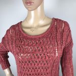 American Eagle Red/Orange Crochet Knit Sweater Women's Open Weave Boat Neck 3/4 Sleeve Photo 1