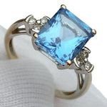 10k 10KT Karat Fine Solid White Gold Blue Topaz & Diamond Ring Women’s 6.5 Photo 0