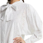NWT Batsheva Cotton Eyelet Lace Broderie Anglaise Bow Detail Blouse White Size 6 Photo 1