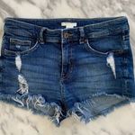 H&M Distressed Mid Waisted Dark Denim Shorts | 4 Photo 0