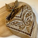 Tan Floral Daisy 100% Cotton Square Wrap Neck Tie Bandana Unisex Western Photo 1