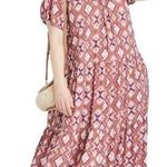 Knox Rose  Womens XXL Midi Tiered Boho Scoop Neck Short Puff Sleeves Tie Rust Photo 0