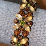 Gorgeous Multicolored Earth Tone Floral Rhinestone Stretch Bracelet Brown Photo 5