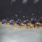 Vintage Designer 925 Sterling Silver Gold Tone Purple Sapphire Tennis Bracelet Photo 12