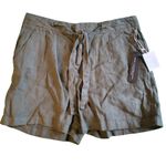 Tahari Olive Green Linen Tie Drawstring Waist High Rise Luxe Shorts Size Large Photo 10