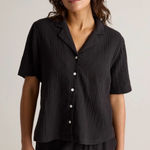 Quince NWT  Women 100% Organic Cotton Gauze Short Sleeve Shirt Black M Photo 0