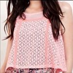 Free People  Pink Mesh Crochet Lace Sleeveless Cropped Tank Top Size M Photo 0