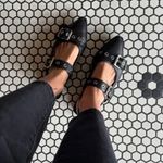 Quince Italian Leather Bold Buckle Slingback Flat Black size 6 NIB Photo 1