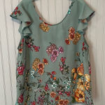 Twine & String Ruffled Sage Green Floral Flutter Sleeve Blouse | XL JRS Photo 0