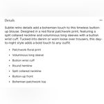 Lovestitch  size small Janis button up blouse bohemian patchwork floral print Photo 11