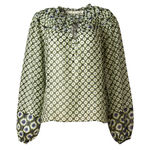 Marie Oliver STORI SILK BLEND BLOUSE LATICE SHIBORI CITRUS EUC SIZE XS Photo 0