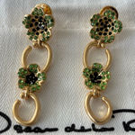 Oscar de la Renta  Gold and Green Floral Earrings Photo 0