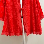 Johnny Was NWOT  Red Eyelet KIMONO Embroidered Floral Open Front Coat Sz S Photo 6