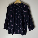 Madewell  Tunic Blouse Blue-Black  Background & Purple Floral Print Size Small Photo 0