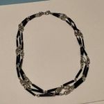 Black Bead Signed EMMONS Costume Necklace - Silver Tone /  Multi Strand Chain Photo 2