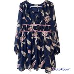 Entro  large womens feather print ruched empire waist with lavender velvet trim Photo 12