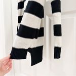 CHAPS Striped V-Neck Cable Mixed Knit Sweater Black White Sz Medium Photo 4