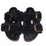 Birkenstock  Arizona Black Plush Fuzzy Big Buckle Sandals Slides 41 10 Narrow Photo 3