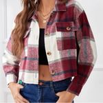 SheIn Women's marion navy and White Plaid cropped Utility Jacket Xs fits like sm Photo 3