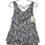 Entro  Floral Sleeveless Tiered Peplum Tank Top Gray Small Layered Criss-Cross Photo 0