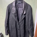 Vintage Hunters Run Wool Peacoat Women 12 Midi Black Leather Trim Winter Coat Photo 1