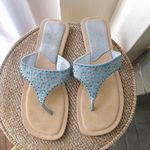 Hillard & Hanson Blue and tan  beaded thong sandals slippers flats open toe Genuine Leather Photo 0