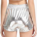MAKARTHY Women's Metallic Shorts Elastic Waist Shiny Sparkly Rave Pants Silver Size M Photo 1