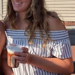 American Eagle  Outfitters White Striped Strapless Short Sleeve Blouse Top Photo 0