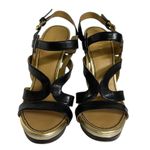 Nine West Breezin Black Gold Strappy Sling Back Stiletto Sandal Heels Womens 7 Photo 4