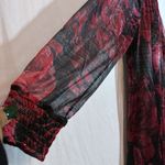 Nina Leonard Elegant Floral Black and Red Dress Mock Neck Sheer Size M Photo 3