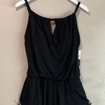 Aqua Green Women's Standard Keyhole Blouson Romper, Black Swim Romper size M Photo 3