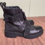 UGG  Noe Combat Moto Leather Black Lug Sole‎ Buckle Boot Women Sz 8 Military Cop Photo 2