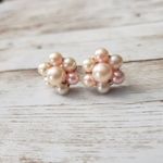 Vintage Screw On Earrings Light Pink & Cream Dainty Flower Cluster Photo 1