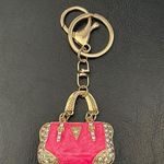 New Bedazzled Shiny Pink Pearlized w Crystals Bag Charm Keychain Photo 0