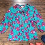 Modcloth • Jade Floral poppy print Peter Pan collar blouse chiffon bow tie neck Photo 0