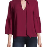 BCBGMAXAZRIA Mellie Woven Drape Flutter Sleeve V-neck Blouse, S Photo 0