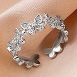 Women’s 18K White Gold Plated Butterfly Adjustable Ring Size 7 Photo 0