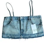 ZARA Women's Denim Crop Tank Top With Adjustable Straps Size L Photo 2