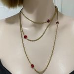 Ruby Vintage Garnet/ Bezel Chain 27.5” Long Necklace Photo 4