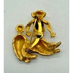 Vintage Gold Tone Poodle Dog Brooch Pin Green Eyes Red Collar Signed CJ Photo 2