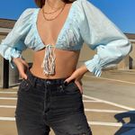 11th Statement Blue Long Sleeve Tie Front Top Photo 1