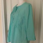 CHOiES Vtg Choices Women’s Linen Teal Blue 3/4 Sleeve Button Front Blouse Top, Sz M Photo 2
