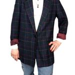 American Vintage 90s Heritage Plaid Wool Vintage Single Breasted Blazer Green Blue Red Medium Photo 1