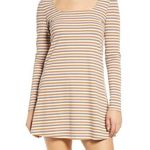 VERO MODA New Square Neck Long Sleeve Mini Dress Frida Neutral Stripe Photo 0