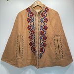 Champagne and Strawberry Tan Poncho with Blue Maroon & Yellow Embroidery M/L Size L Photo 0
