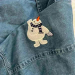 Vintage Outrageous Sports Denim Holiday Christmas Snowman Button Down Shirt M Blue Size M Photo 3