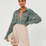 Missguided Oversized Shirt Dress Crinkle Texture‎ Sheer Sage Green US 6 Photo 0