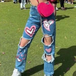 SheIn ❤️93  Heart Distressed Straight High Rise Jeans 6 wide leg Photo 0