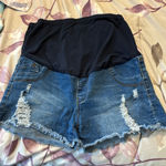 SheIn Black and Blue Distressed Jean Shorts Photo 0