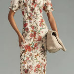 Pilcro Anthropologie x Ruffle-Collar Buttondown Dress Floral Linen Blend Size 2 Photo 0